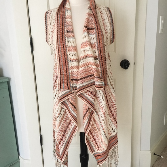 Sweater Sleeveless Kimono Orange Southwestern - Picture 1 of 8